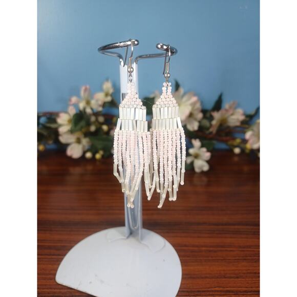 Southwestern Seed Bead Pink Dangle Drop Earrings Southwest Boho Jewelry - Picture 2 of 7